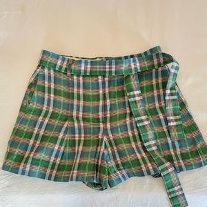 J Crew madras lined shorts with belt.